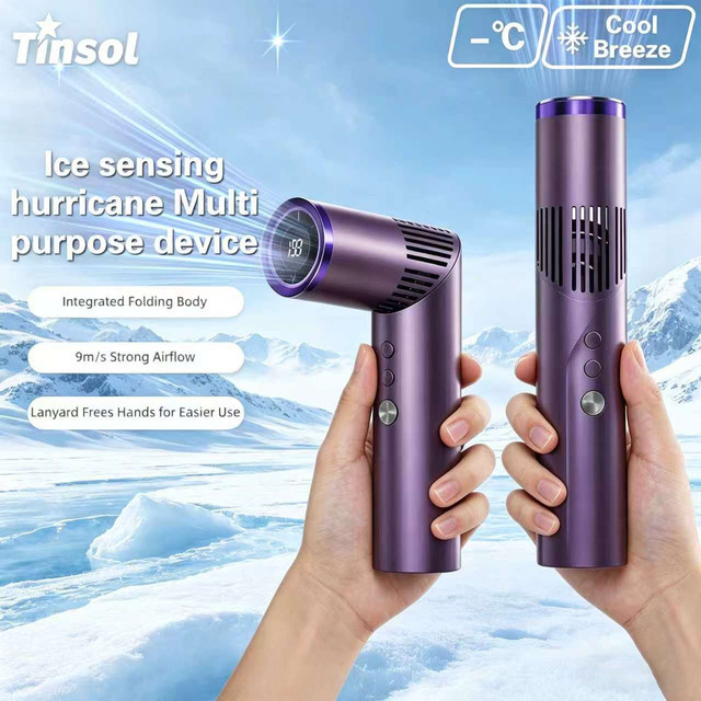 TINSOL Lippenstift-Mini-Handventilator in Purple mit Digitalanzeige und Beleuchtungsfunktion, tragbarer faltbarer Nackenventilator - Bild 1