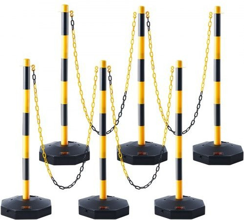VEVOR Verkehrshütchen Set mit Kette, 6 Stück Warnkegel in Gelb und Schwarz, Absperrpfosten mit befüllbarer Basis zur Wasser- und Sandeinspritzung, B/T: 28,5 x 28,5 cm - Bild 1