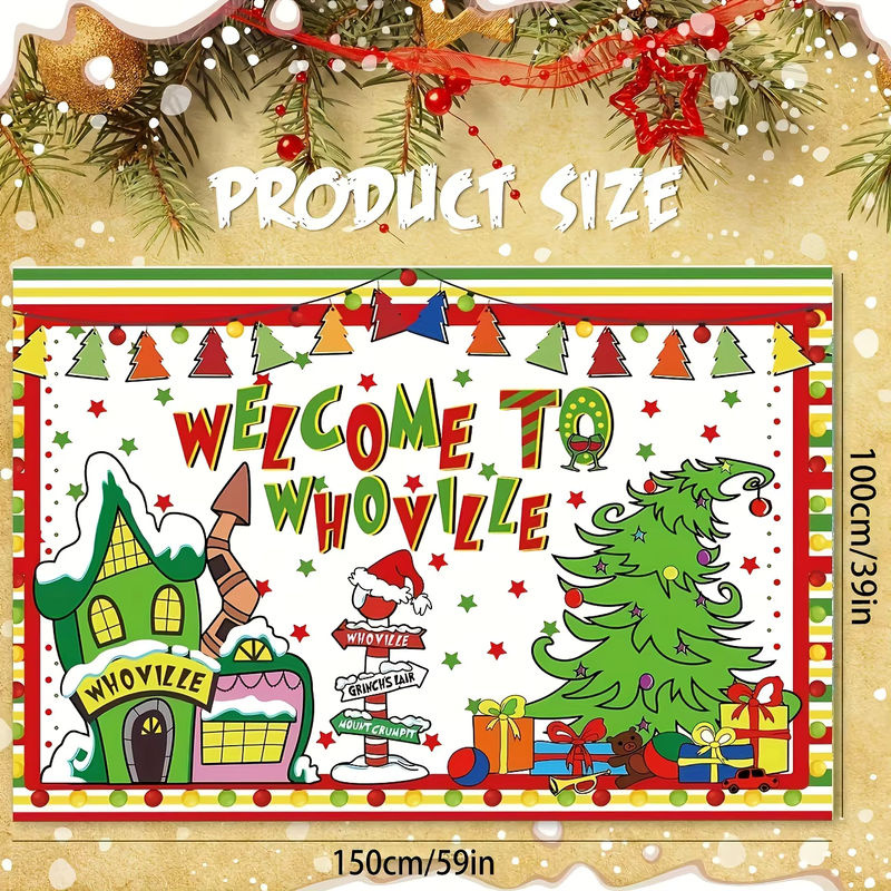 Weihnachtshintergrund Whoville in Weiß als rechteckige Textil-Dekoration - Bild 3
