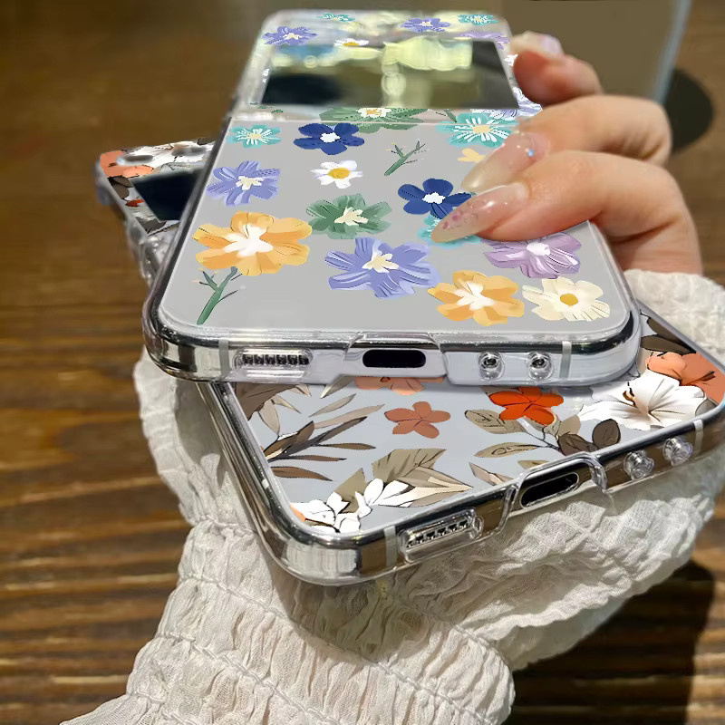 Stoßfeste Handyhülle mit Blumenmuster für Samsung Galaxy Z Flip (Modelle Z Flip 8, 7 FE, 6, 5, 4, 3) in Transparent - Bild 2