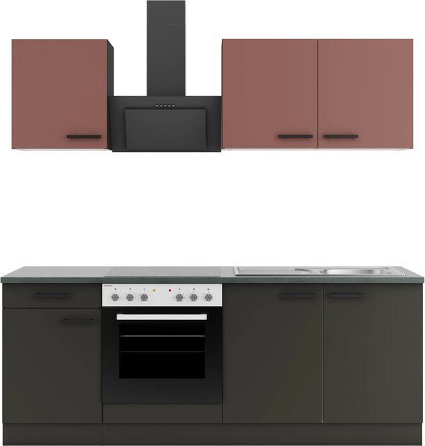 OPTIFIT Küchenzeile Nizza407/Madrid420 in Rostrot und Anthrazit, Breite: 210 cm - Bild 1