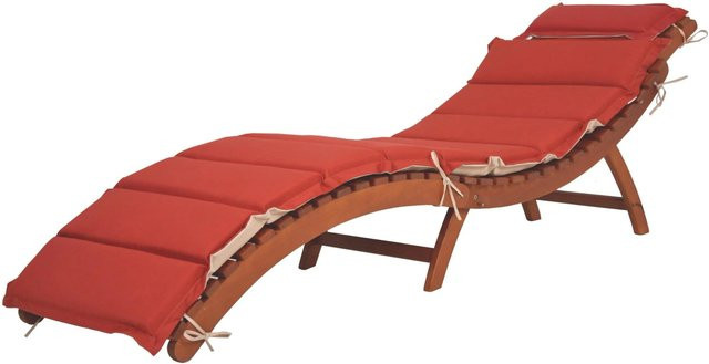 DELUKE Sonnenliege GEORG 2er Set aus Eukalyptus-Holz mit wetterfester Auflage in Natur und Terrakotta-Rot - Bild 1