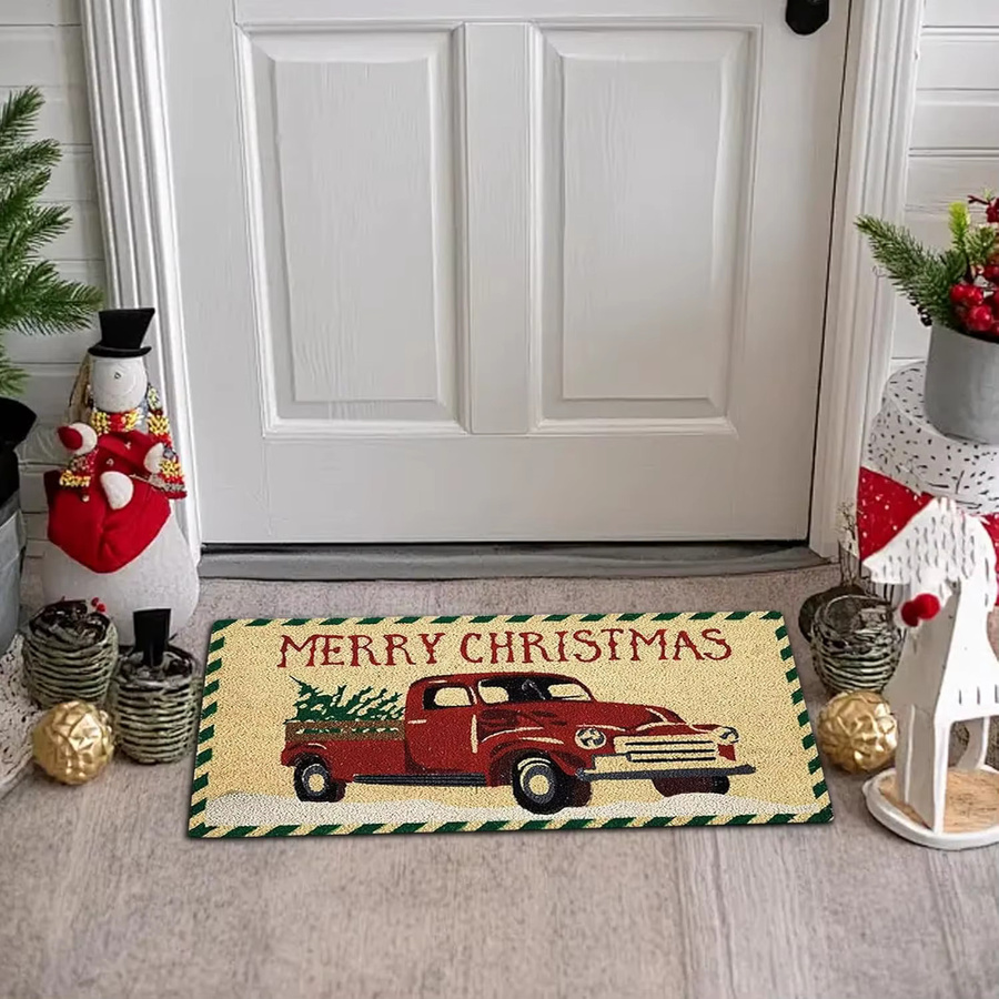 VIKAMA Weihnachts-Bodenmatte mit LKW-Motiv, rutschfest und waschbar, rechteckig, B/T: 60 x 40 cm, Mehrfarbig - Bild 4