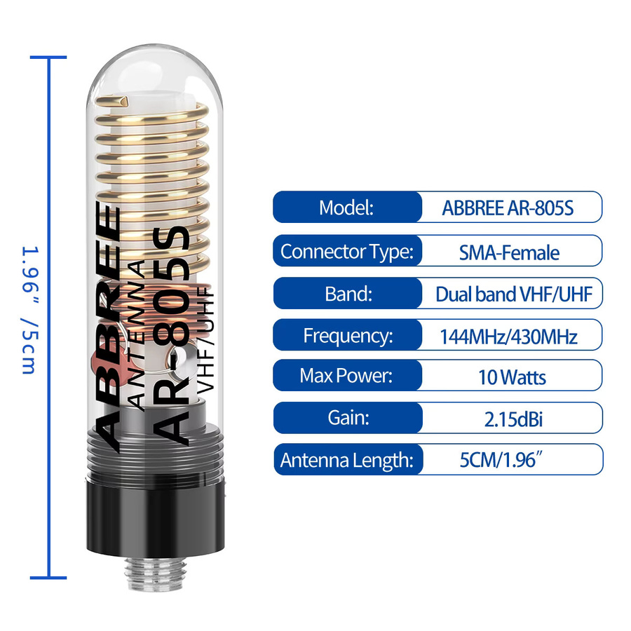 ABBREE AR-805S Mini Walkie-Talkie-Antenne mit SMA-Buchse, Dual-Band High-Gain Antenne in Schwarz für Baofeng UV-5R, Mini UV-21 PRO und BF-888S Ham Radio - Bild 2