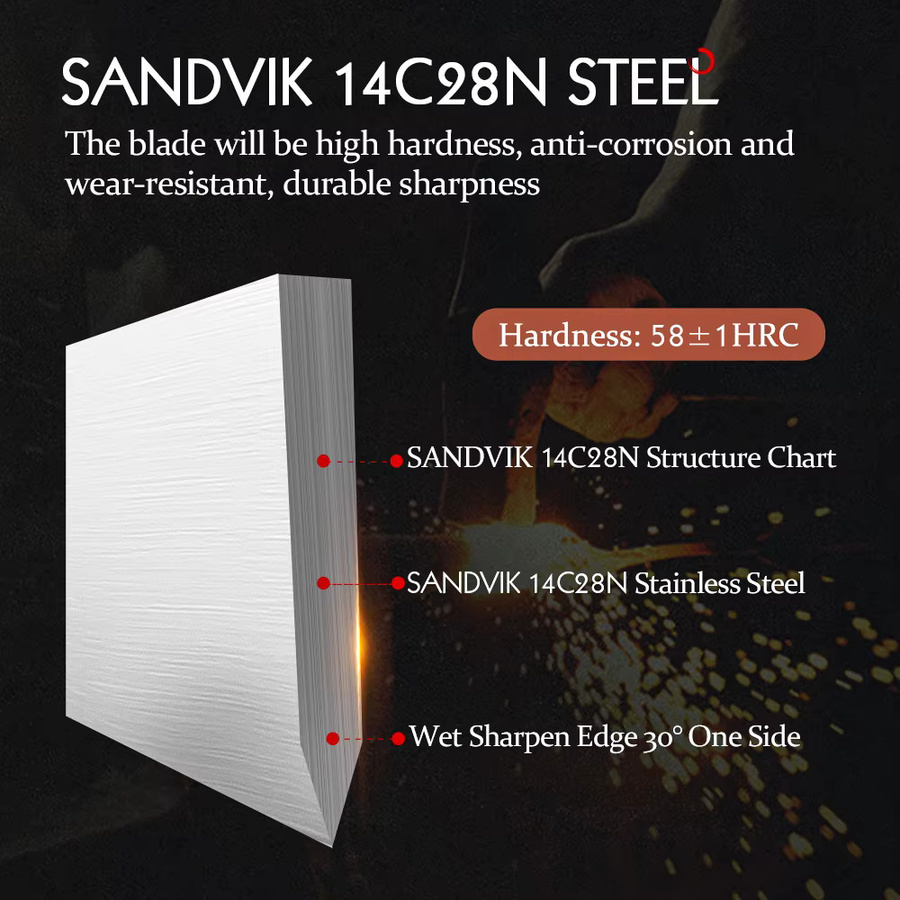 HEZHEN Brotmesser aus Sandvik Edelstahl mit Olivenholzgriff in Silber und Braun - Bild 2