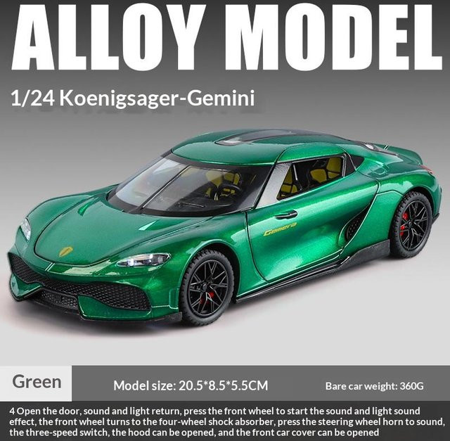Linyi toy car Koenigsegg Gemini Sportwagen, 1:24, Metall, Soundeffekt, ab 14 Jahren - Bild 1