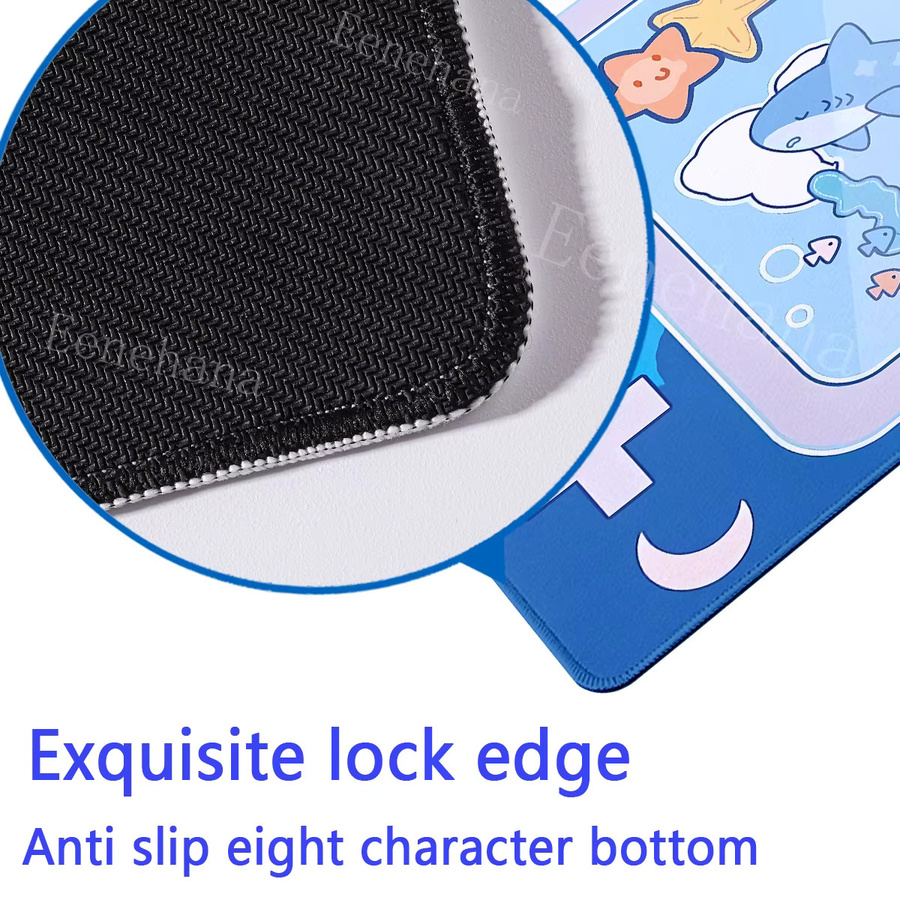 Eenehana Gaming-Mauspad XXL mit niedlichem Cartoon-Hai in Sky Blue, rutschfeste Schreibtischunterlage für Laptop und Büro - Bild 4