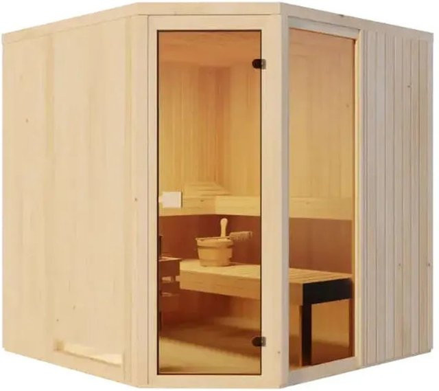 Finntherm Sauna Family aus Fichte in Naturbelassen, Farbe Beige/Braun, B/T/H: 194 x 199 x 194 cm - Bild 1