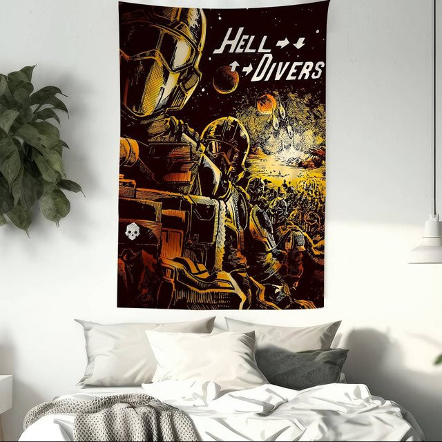 Potdemiel Helldiver 2 Anime Wandteppich mit Hippie Blumen Design als Wandbehang für dein Wohnheim oder Zuhause - Bild 1