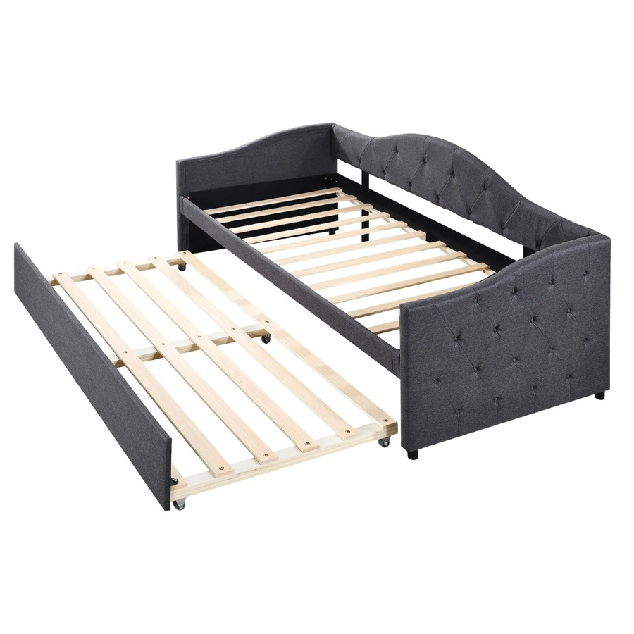 Merax Daybett Schlafsofa mit Ausziehfunktion und Schubladen in Grau, B/T/H: 90 x 200 x 101 cm - Bild 2