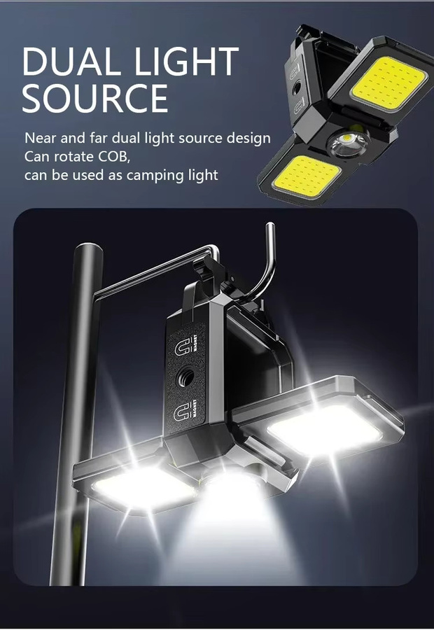 NEWBIRTH Mini-LED-Taschenlampe als Schlüsselanhänger mit doppeltem COB-Licht, wiederaufladbar via USB, mit Magnet und integriertem Akku, Farbe: Schwarz - Bild 2