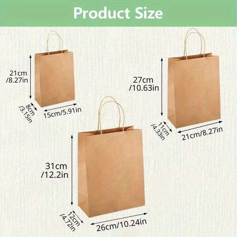 10 Stück braune Papiertüten mit Griffen in 3 verschiedenen Größen als Geschenktüten und Einkaufstaschen aus Kraftpapier - Bild 3