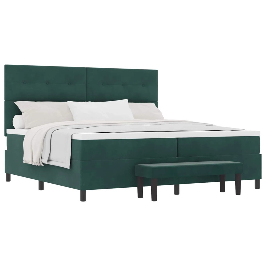 vidaXL Boxspringbett mit Matratze aus Samt in Dunkelgrün B/T/H: 200 x 200 x 128 cm - Bild 2