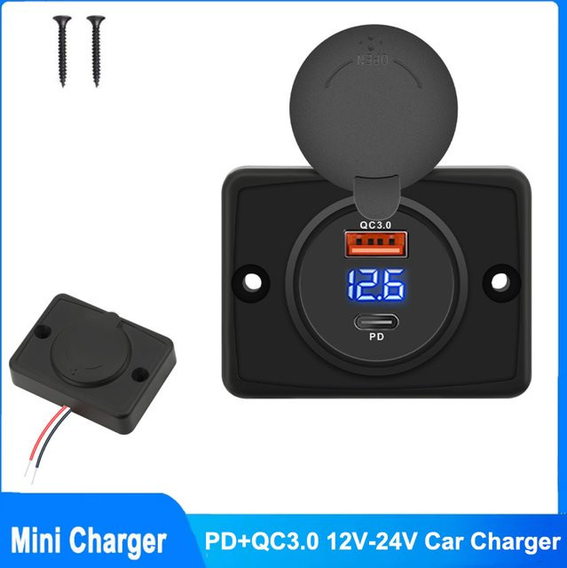 Kebidumei Schnelllade-Steckdosen-Netzteil mit PD 30W und QC 3.0, USB-C Anschluss für Auto, Bus und Wohnmobil, Schwarz - Bild 1