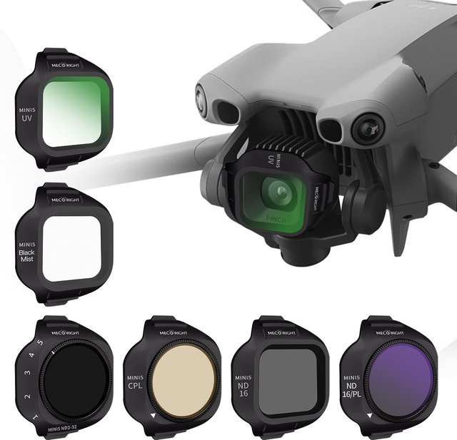 Mecoright Filterset für DJI Mini 5 Pro UAV mit UV, CPL, ND8/16/32/64 und NDPL Polarisator Nachtkit in Schwarz - Bild 1