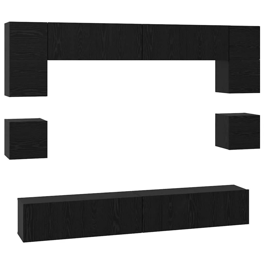 vidaXL TV-Schrankset 8-teilig modern in Schwarz und Eichen-Optik aus Holzwerkstoff, Wandmontage für dein Wohnzimmer - Bild 2