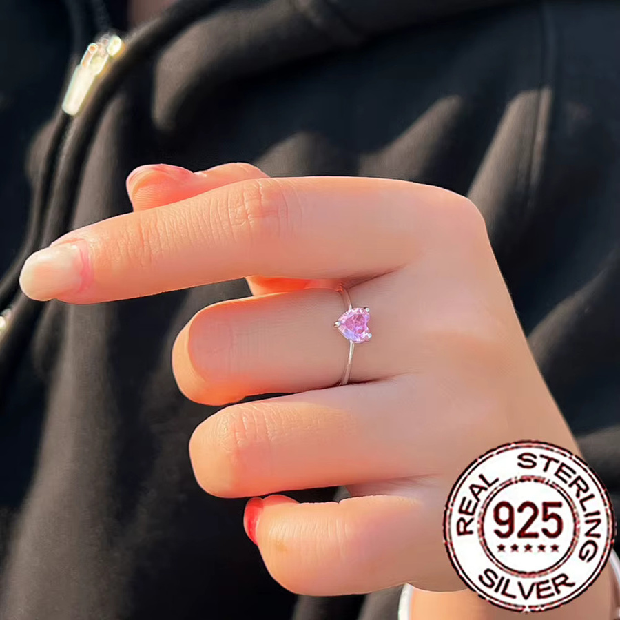 CWWZircons Ehering, 925 Silber, Rosa Zirkonia, Damen - Bild 3