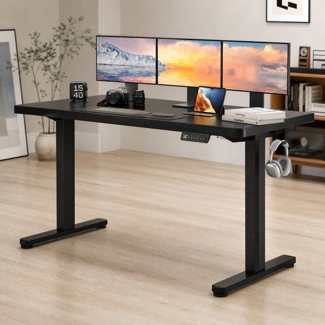 Elektrischer höhenverstellbarer Schreibtisch von Huanuo in Schwarz mit bürstenlosem Motor, ergonomischer Steh-Sitz-Tisch für das Homeoffice, B/T: 160 x 80 cm - Bild 1