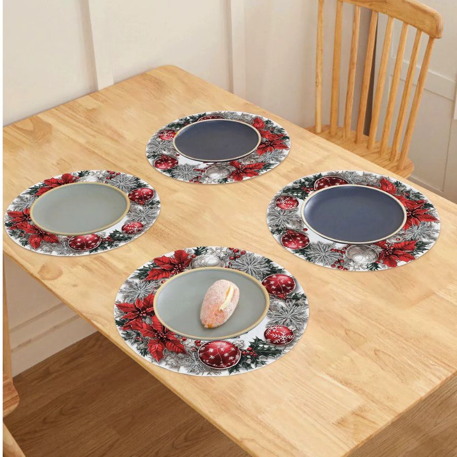 VIKAMA 4-teiliges Weihnachts-Tischset mit Schneeflocken-Design für deine festliche Tischdekoration - Bild 4