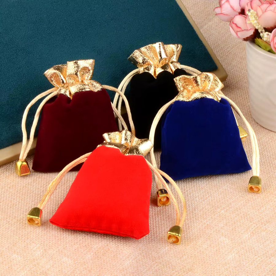 25 Stück Samtbeutel mit Kordelzug und goldfarbenem Rand für Schmuck und Geschenke in verschiedenen Größen, Blau und Gold - Bild 3