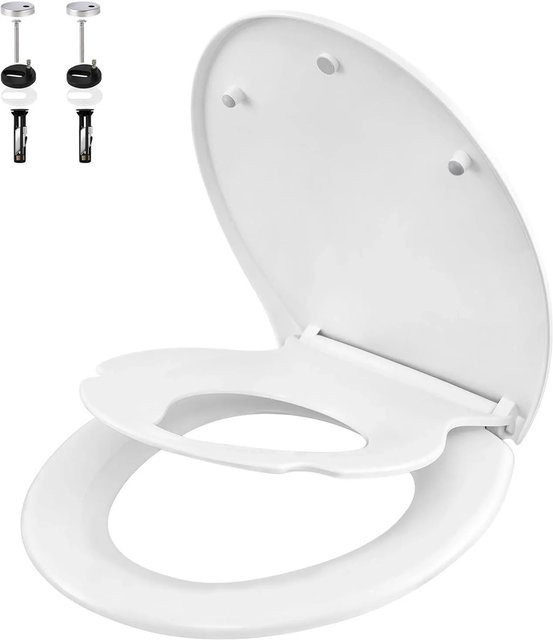WOLTU WC Sitz Toilettensitz mit Absenkautomatik in Weiß, Oval, mit Soft-Close und Quick-Release Funktion, B/T/H: 44,4 x 37,1 x 2,0 cm - Bild 1