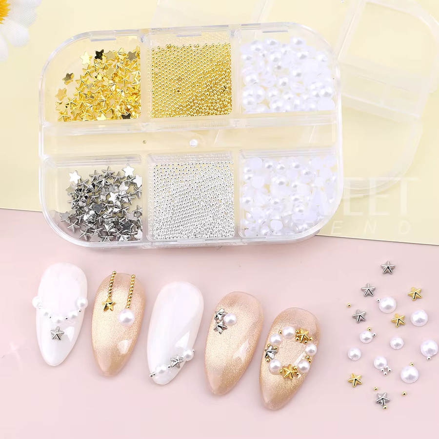 SWEET TREND Nagelkunst-Charms Gitter Stern, Gold Silber, Metallic - Bild 2