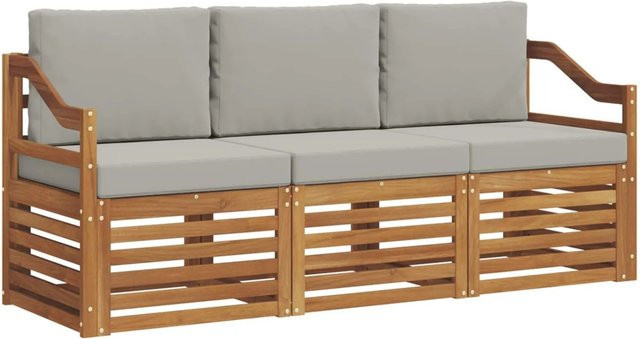 vidaXL Gartenmöbel Set 3-teilig aus Akazienmassivholz in Natur und Hellgrau mit Polsterkissen für Terrasse und Garten - Bild 1