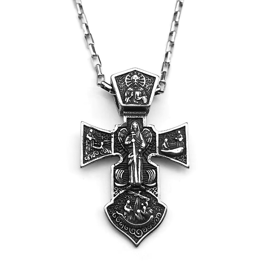 JYTF Halskette mit Jesus Christus Kreuz Anhänger, Edelstahl, Silber, Vintage, Unisex - Bild 3