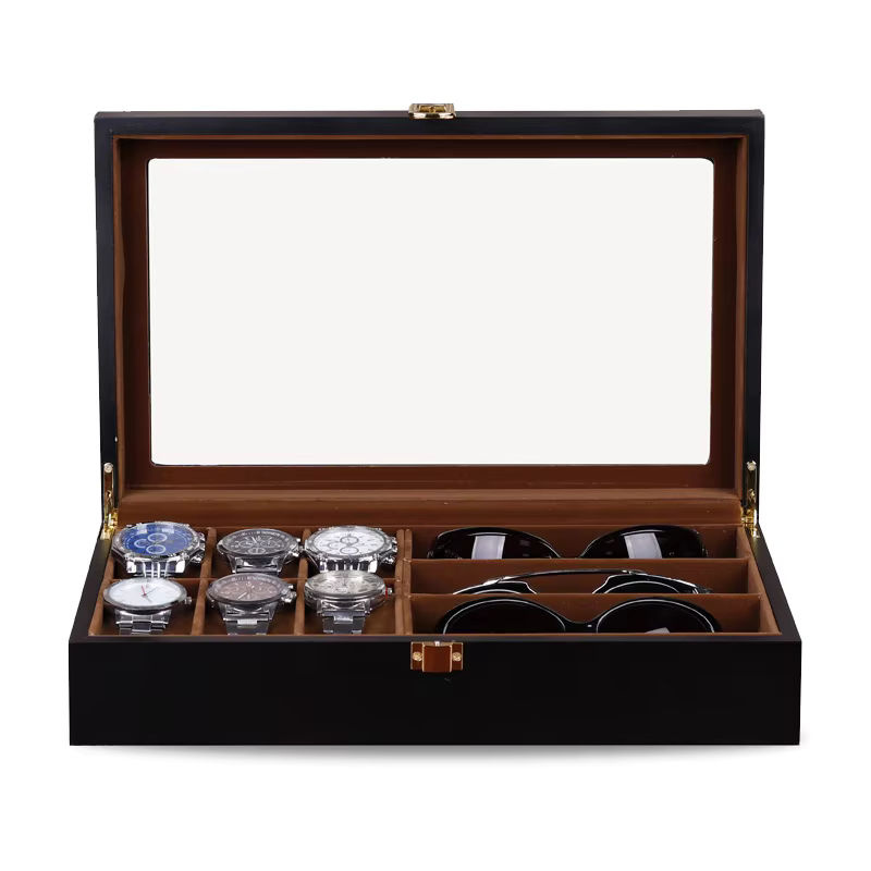 DOKW Luxus Uhren- und Sonnenbrillen-Organizer aus Holz mit 6 Slots in Schwarz - Bild 5