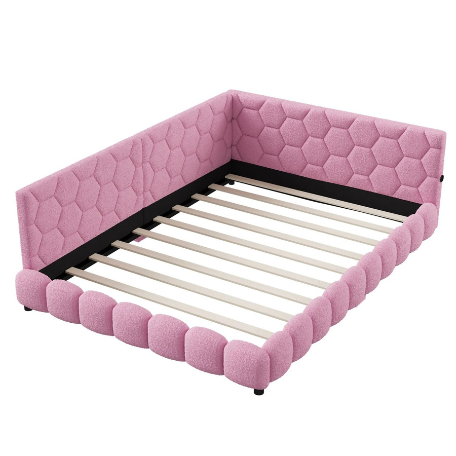 Pxloue Schlafsofa Polsterbett in Rosa mit LED-Beleuchtung, USB-Anschluss und Lammwolle, B/T/H: 140 x 200 cm - Bild 1