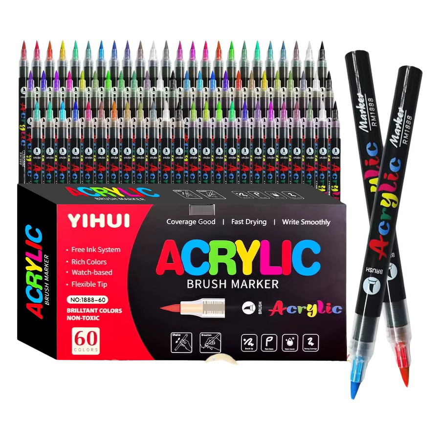 Acrylfarbmarker Set mit 60 Farben und Pinselspitze für DIY-Handwerk auf Stein, Holz, Glas und Keramik, Mehrfarbig - Bild 6