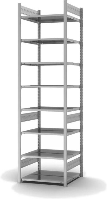 PROREGAL Aktenregal Stecksystem T-Profil Grundregal, verzinkt, Farbe: Silber, H x B x T: 270 x 75 x 60 cm, 8 Ebenen, Fachlast 90 kg, beidseitig nutzbar - Bild 1