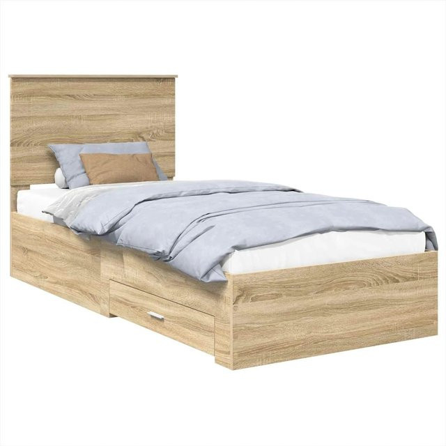 vidaXL Bettrahmen mit Kopfteil in Sonoma-Eiche, modernes Bett aus Holzwerkstoff mit Schubladen, B/T/H: 90 x 190 x 100 cm - Bild 1