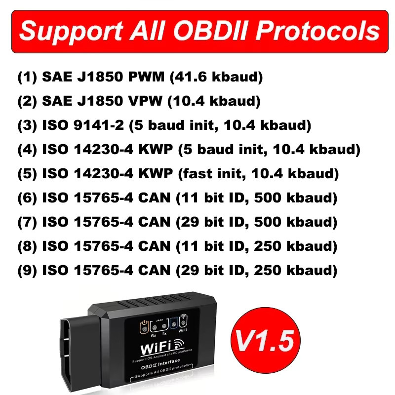 ELM327 WiFi OBD2 Code Reader Scanner V1.5 Auto Diagnose Werkzeug in Schwarz für Android, iOS und PC - Bild 4