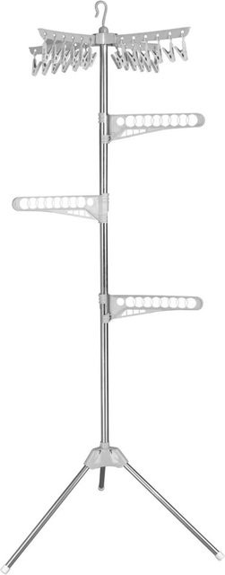 Relaxdays Wäscheständer für Kleiderbügel aus Edelstahl und Kunststoff, klappbar, Silber Weiß, H: 170 cm, B: 59 cm, T: 59 cm - Bild 1