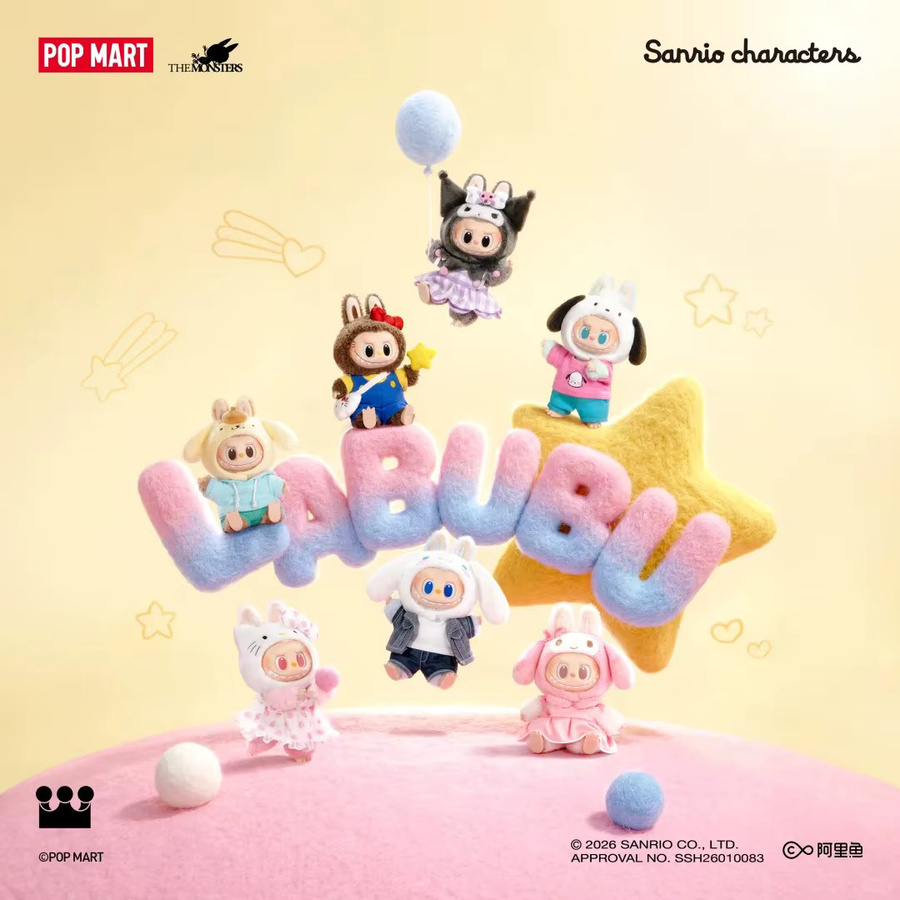 POP MART Sanrio Hello Kitty Kuromi The Monsters Labubu Vinyl-Plüschpuppe Schlüsselanhänger, Mystery Box - Bild 1