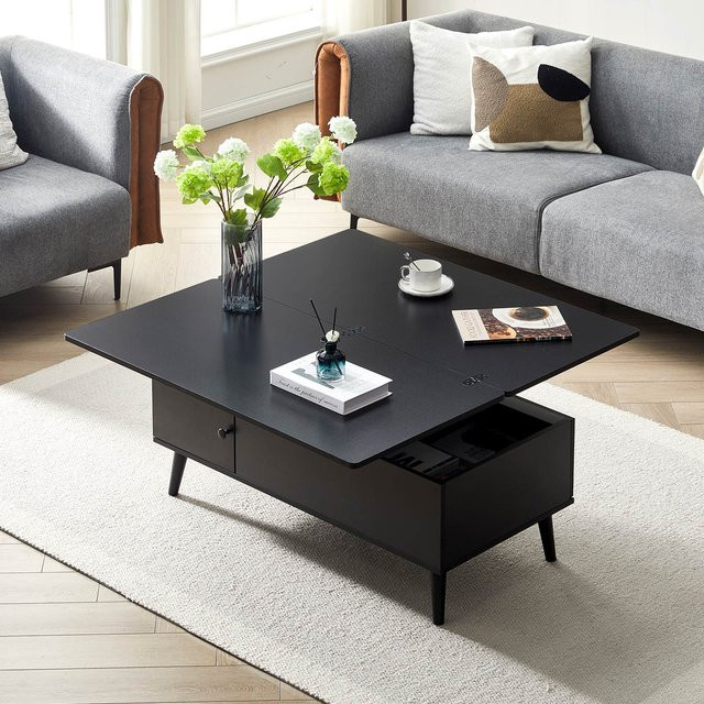 Lemroe Couchtisch in Schwarz, höhenverstellbarer 4-in-1 Multifunktions-Wohnzimmertisch mit Stauraum und modernem Design - Bild 1