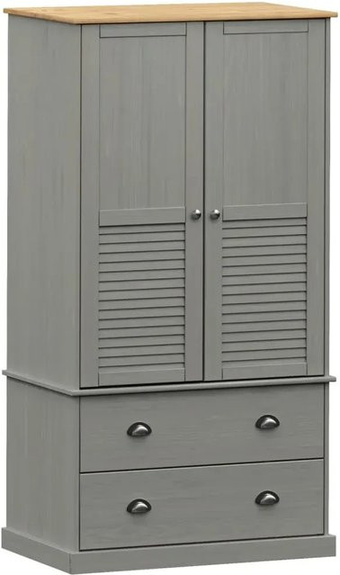vidaXL Kleiderschrank VIGO Grau aus Massivholz Kiefer mit integrierten Schubladen, B/T/H: 90 x 55 x 176 cm - Bild 1