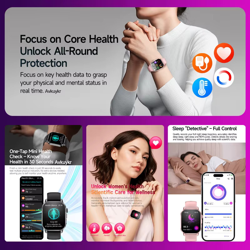 TAVYU Smartwatch mit EKG und PPG KI-Gesundheitsdiagnose, Herzfrequenz-Tracker und HD-Anruffunktion, Schwarz - Bild 4