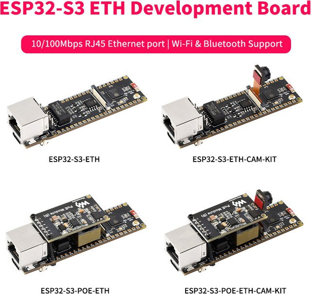 SHCHV ESP32-S3 ETH-Entwicklungsplatine in Schwarz mit 240 MHz Dual-Core-Prozessor, RJ45-Ethernet-Anschluss, WLAN, Bluetooth und optionaler PoE-Funktion - Bild 1