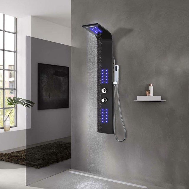 Vidaxl Duschpaneel aus Aluminium in Matt Schwarz mit Regendusche und Massagefunktion, B/T/H: 20 x 44 x 130 cm - Bild 1