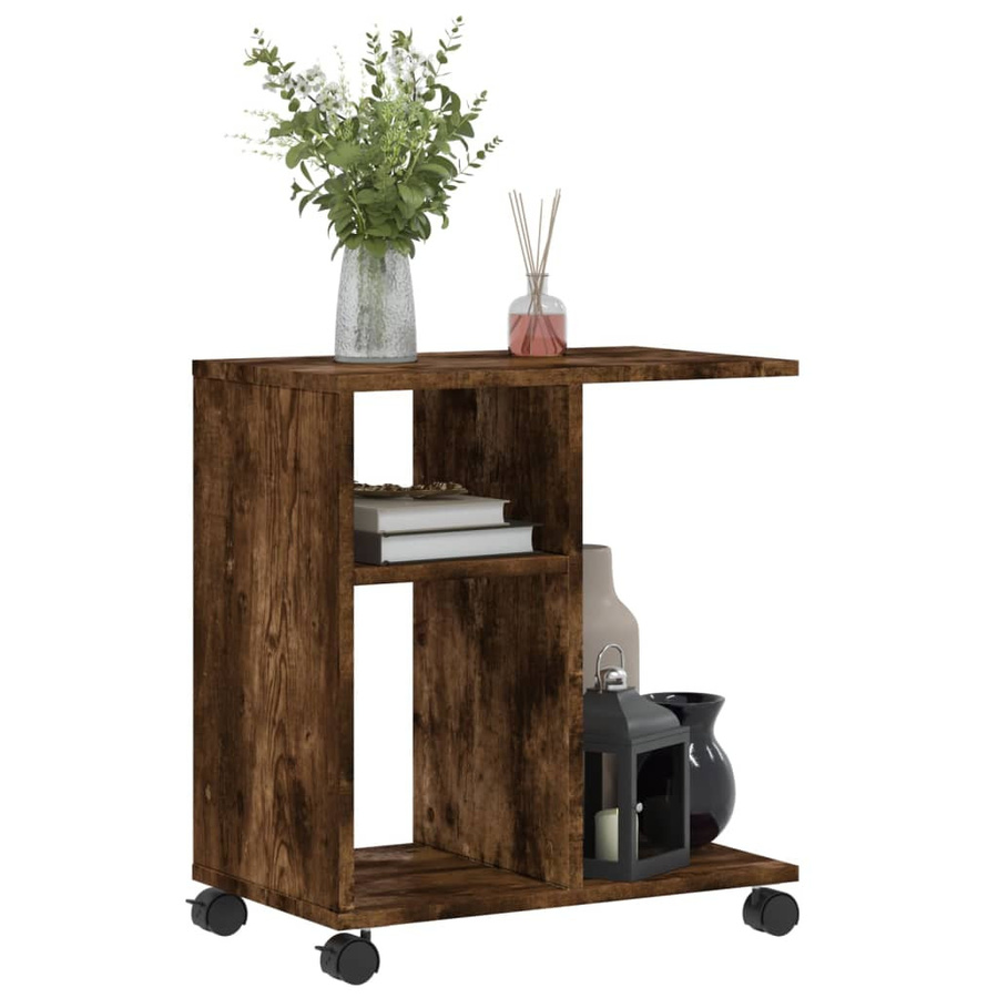 vidaXL Beistelltisch mit Rollen aus Holzwerkstoff in Räuchereiche, B/T/H: 50 x 30 x 55 cm - Bild 8