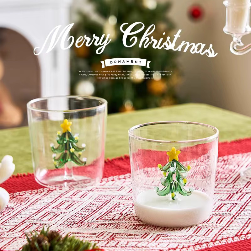 FOME Kreative Glas Tasse mit Weihnachtsbaum Design, Hitzebeständiger Becher für Kaffee, Milch oder Tee, Transparent/Grün - Bild 5