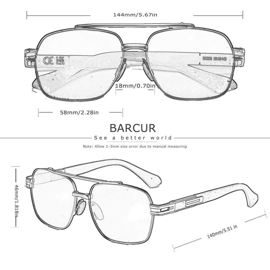BARCUR Sonnenbrille, Herren, Vollrand, Square, Metall, Schwarz, polarisiert - Bild 3