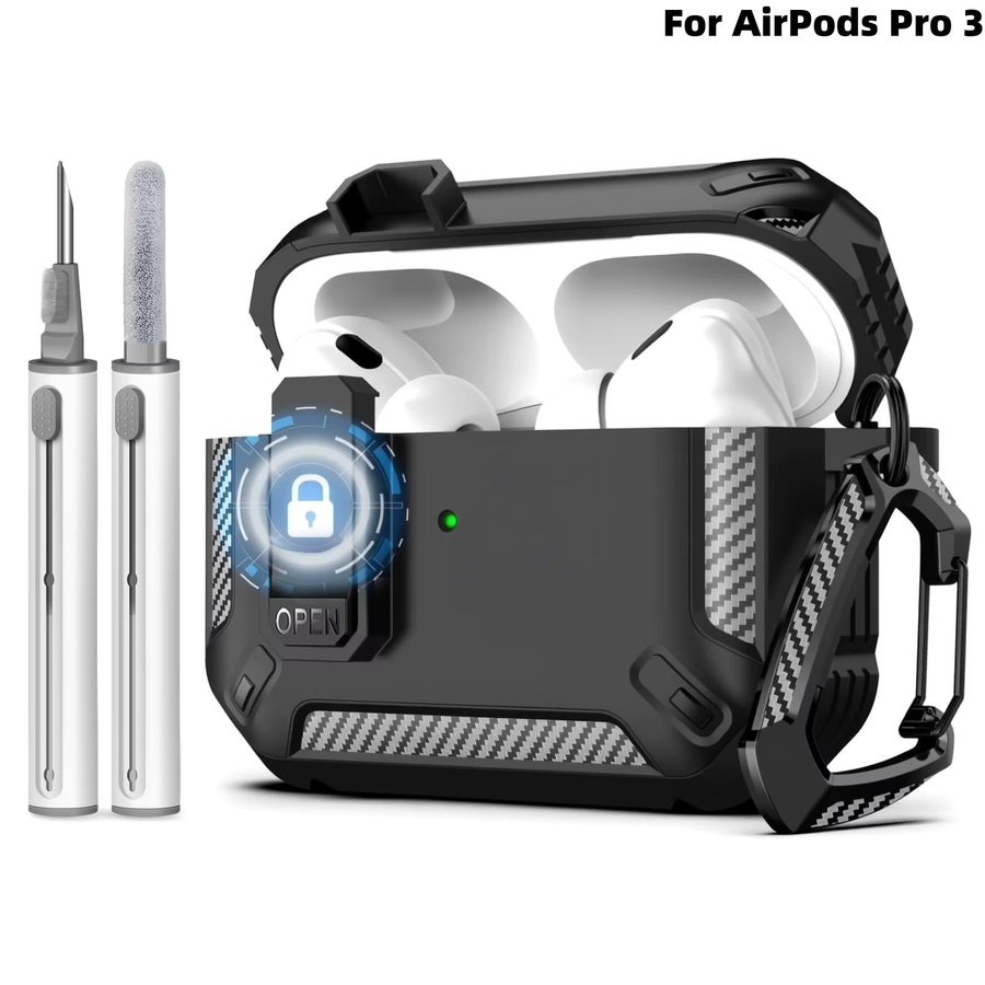 Apple AirPods Pro 3 Secure Lock Kopfhörerhülle in Schwarz oder Transparent mit Reinigungsstift und stoßfester Hartschale - Bild 6