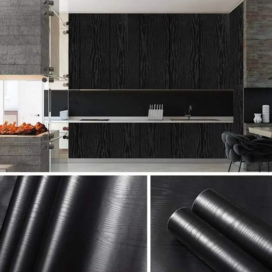 Selbstklebende Holzfolie ctzsoop in Schwarz, dekorative Holzdekorfolie zum Abziehen und Aufkleben für Möbel, Breite: 40 cm - Bild 2