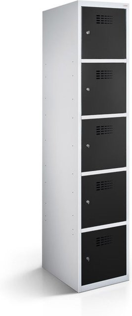 rotstahl Fächerschrank mit 5 Fächern in Lichtgrau und Schwarz, B/T/H: 30 x 50 x 180 cm - Bild 1