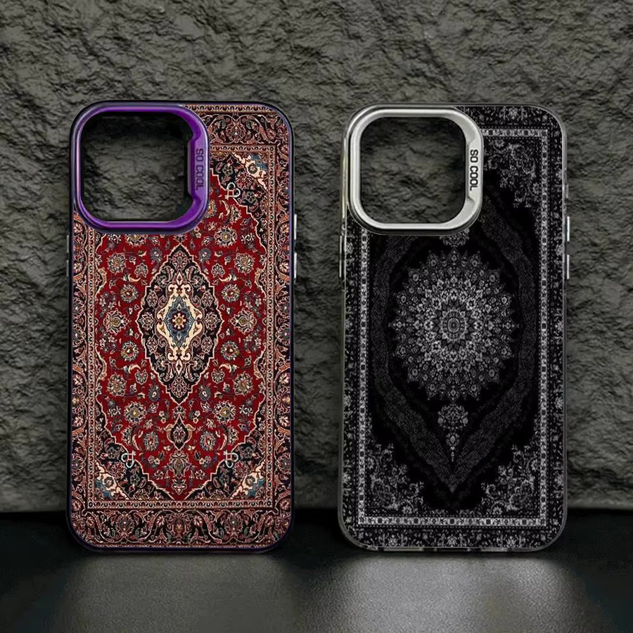 Stoßfeste iPhone Schutzhülle mit Perser-Blumen-Design in Silber für iPhone 17 bis iPhone 11 Pro Max Plus, matte Abdeckung - Bild 1