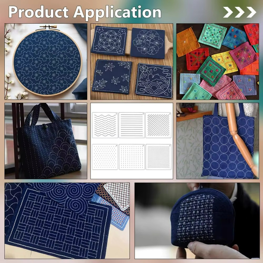 6 Stück Acryl Sashiko Schablonen Set mit Punkten, Linien und Schrägstrichen für Stickerei und Hand Quilten, transparent - Bild 5
