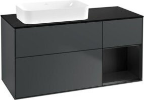 V&B Waschtischunterschrank Finion mit Wandbeleuchtung, Farbe Rot lackiert und Mittelblau lackiert, B/T/H: 120 x 60 x 60 cm - Bild 1